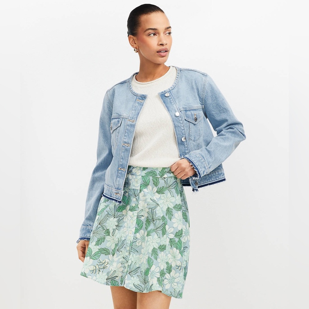 NWT LOFT Gardenia Linen Blend Button Mini Skirt